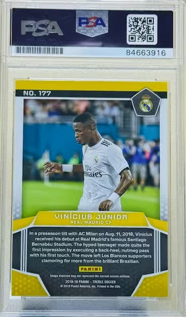 Vinicius Jr Signed 2018 Panini Treble Rookie Soccer Card #177 – PSA 10 Autograph